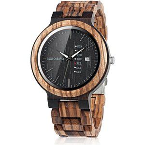 Men Week and Date Multi-Functional Men's Zebra Wood Wristwatches with Gift Box